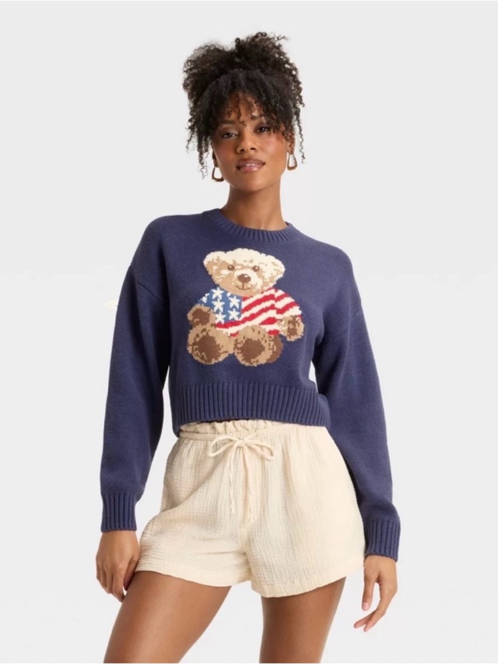 Greyson Threads Women’s Teddy Bear American Flag Cropped Sweater Size XXL